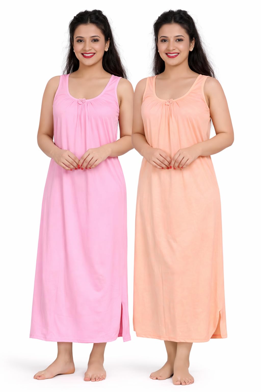 Fivara Women Cotton Maxi Nighty Combo Pack of 2, Sleeveless Hosiery Slip Nightgown, Full Length Ankle Nighty, Soft Comfortable Innerwear Camisole Dress-image-9