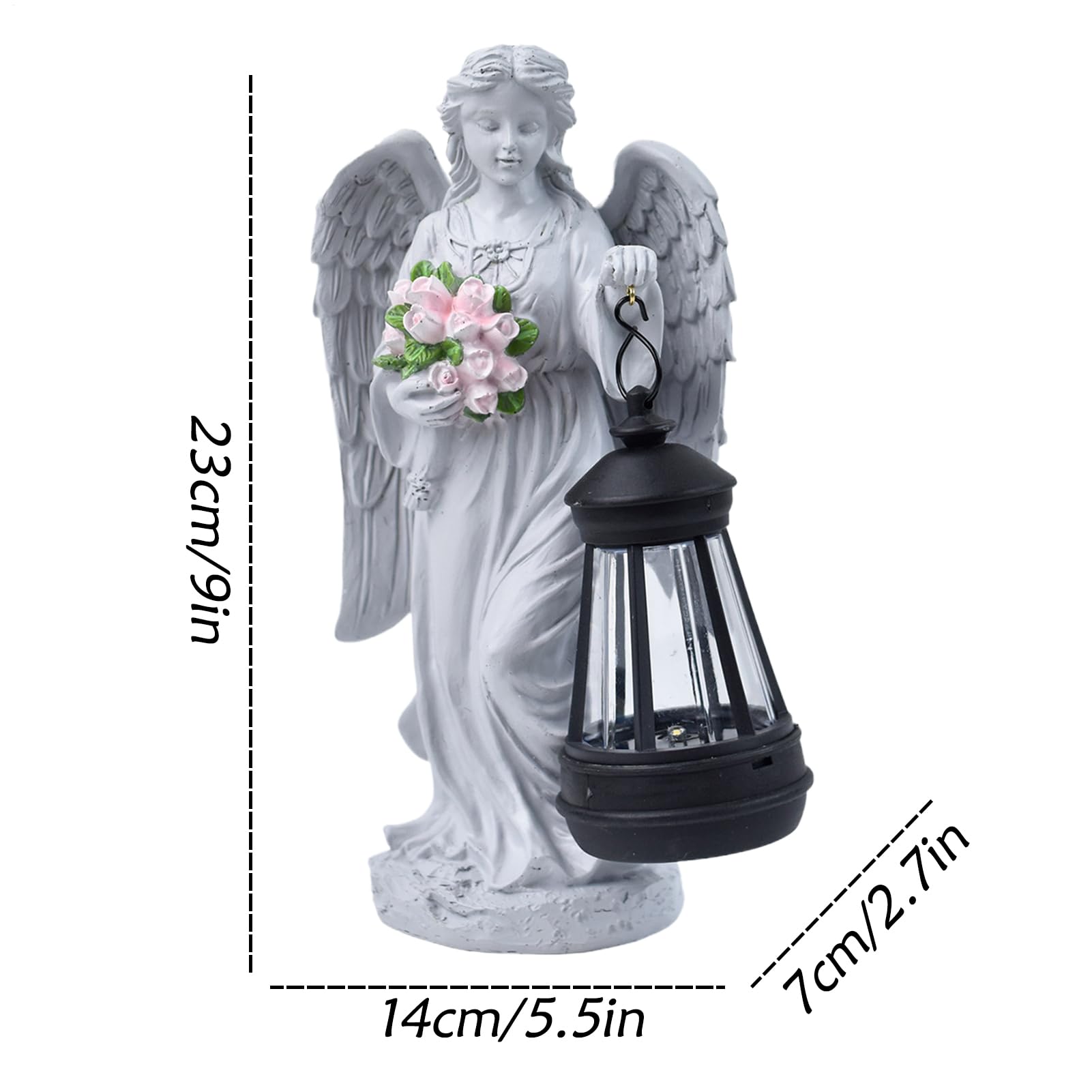 Genérico Solar Garden Angel, Resin Memorial Figurka, Outdoor Yard Ornament, 9 x 5,5 x 2,7 Light-Up Decorative Statue with Flower Accent, Idealny na patio, ganek, cmentarz i spacer