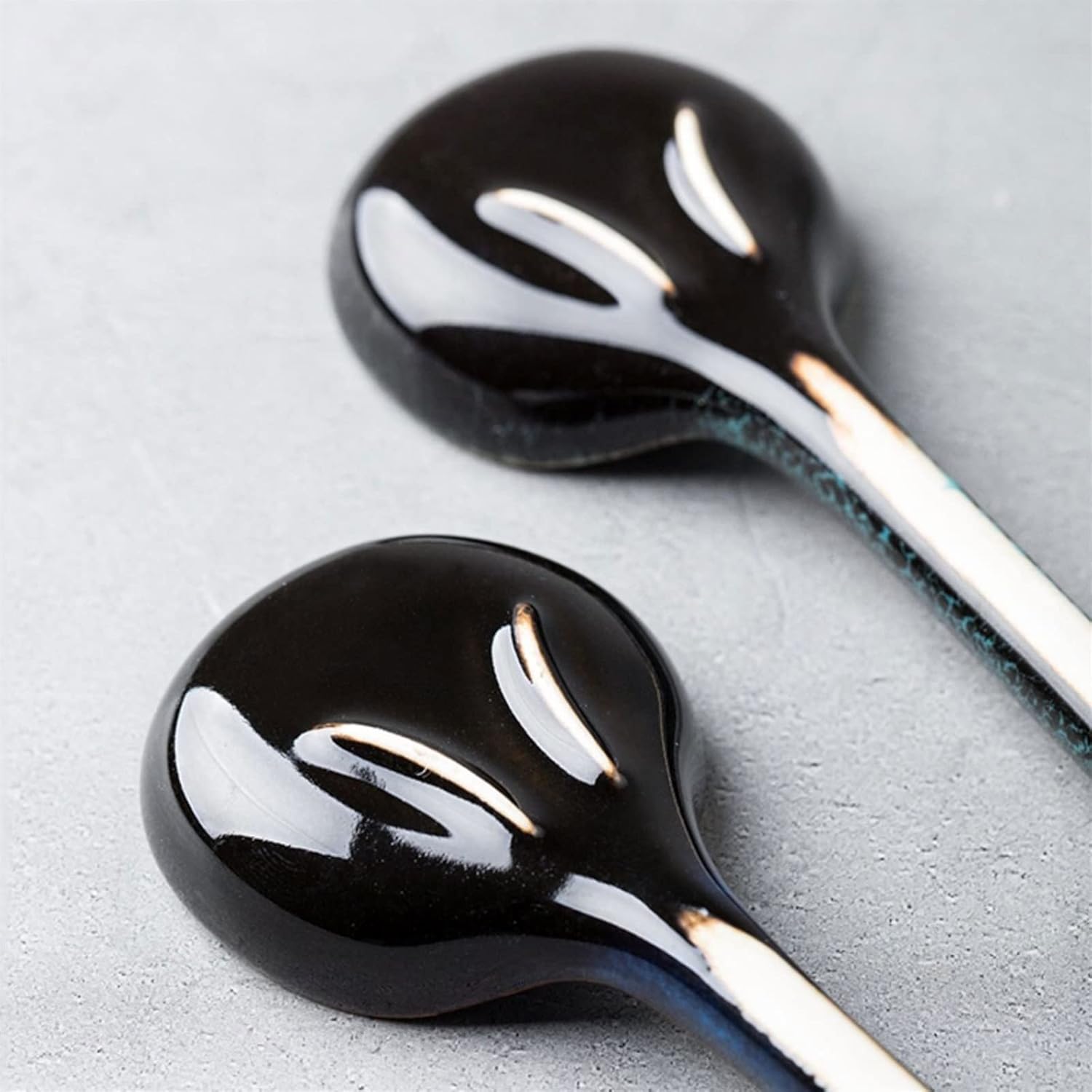 Dessert Spoon,Spoon 2-piece Antique Long-handle Spoon Ceramic Dinner Spoon Creative Round Spoon Multi-function Dessert Spoon Serving spoon -Gold