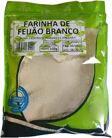 Farinha de Feijão Branco, Phaseolus Vulgaris, Pó Natural, 100g.