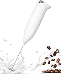 SIMPLETASTE Milk Frother Handheld Electric Foam Maker, Drink Mixer with Stainless Steel Whisk for Cappuccino, Bulletproof Coffee, Latte, White, with Stand, Battery Operated