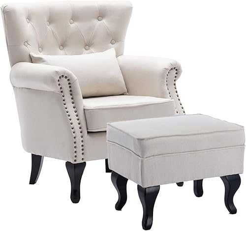 Miniatura 43 de Kmax Silla de club de terciopelo con diseño de trono copetudo de mediados de siglo, asiento acolchado, patas de madera, para el hogar, club, Tela