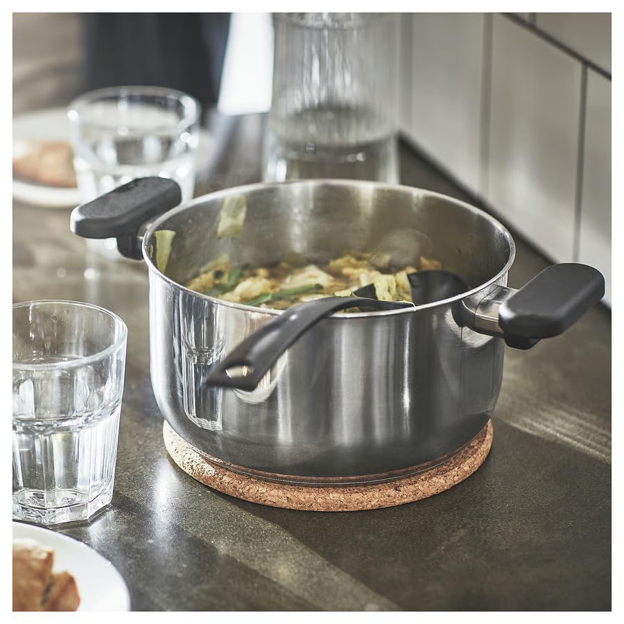 Image of MIDDAGSMAT Stainless Steel Pot with Glass Lid, 3 L, Induction Compatible, Dishwasher-Safe, Steam Vent, Stackable Design, Fast Heating Base