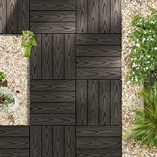 Vancastle 21Pcs Wood Plastic Composite Interlocking Deck Tiles 12"X12", Patio Flooring Outdoor Waterproof All Weather Use, Wood Flooring For Patio Garden Poolside Front/Back Yard, Dark Coffee #TOP1