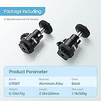 Vista 8 de UTEBIT Paquete de 2 soportes de trípode universales de 1/4 pulgadas con cabeza de bola giratoria, adaptador de base de montaje giratorio de 360