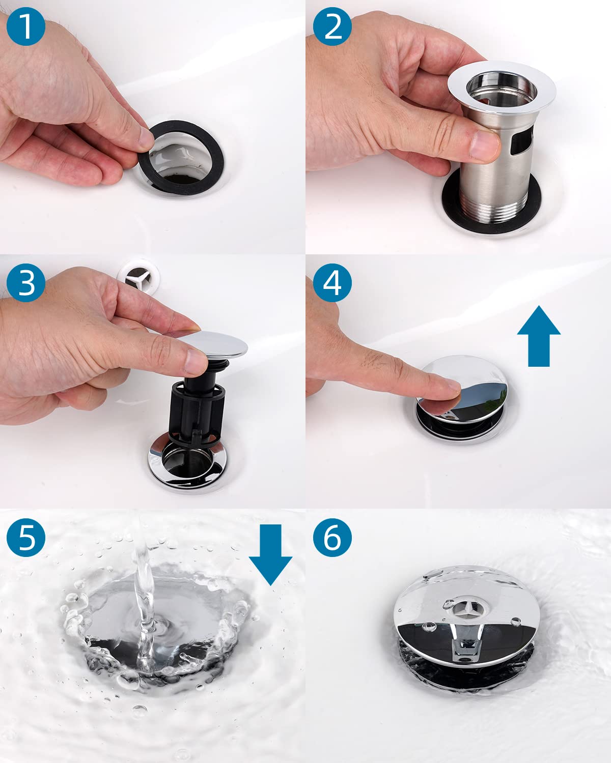 Hibbent 2 Stück Metall Badezimmer Waschbecken Abfluss mit Überlauf, Pop Up Abfluss mit abnehmbarem Stopper, Anti-Verstopfungs-Ablaufsieb, Chrom