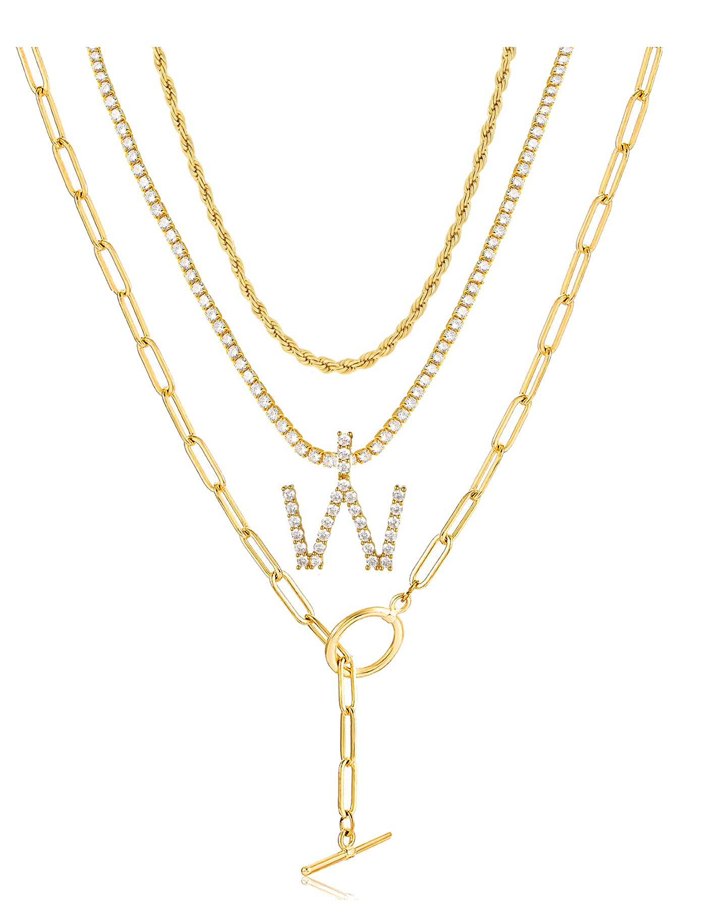 EFTOMLayered Initial Necklaces Gold Cubic Zirconia Diamond Choker A to Z Alphabets Pendant Necklaces Dainty Layered Chain Necklaces for Women Girls