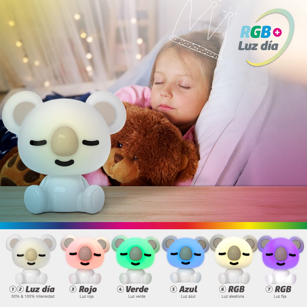 gsc evolution Luce notturna per bambini Koala LED 2,5W RGB + batteria ricaricabile per luce diurna Bianca