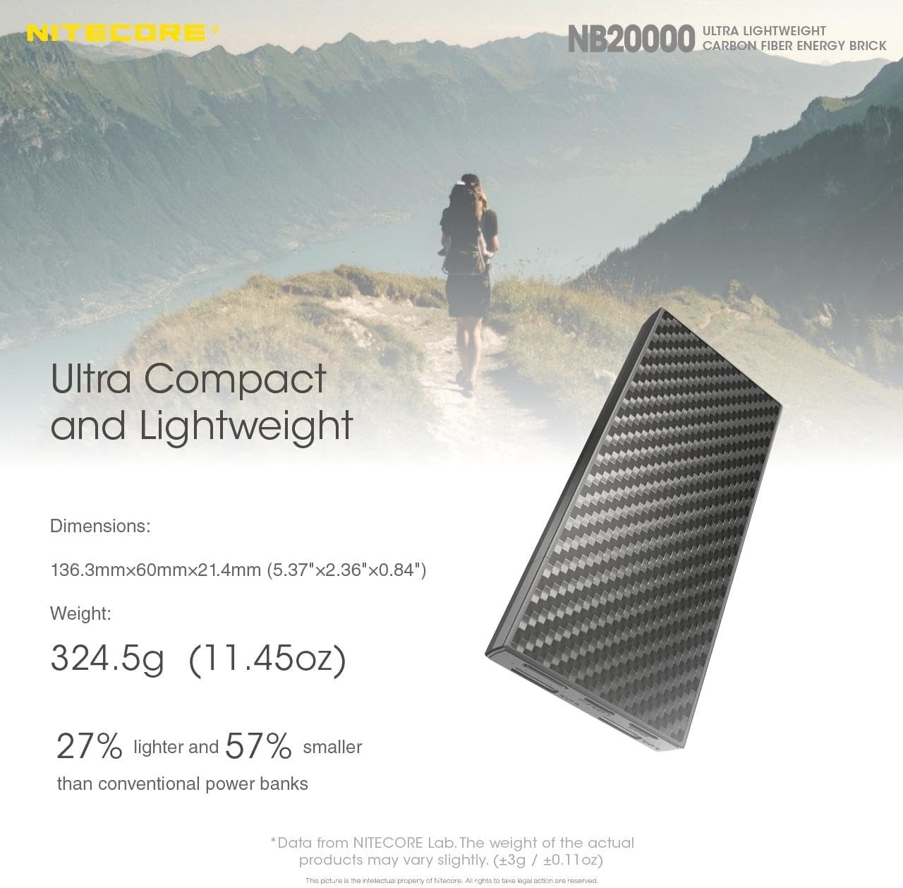 Nitecore TINI3 MCT Black - NB20000 Tini3 MCT Intelligent Multiple Color Temperatures Keychain Light Black -600 Lumens w NB20000 20,000mAh Power Charger