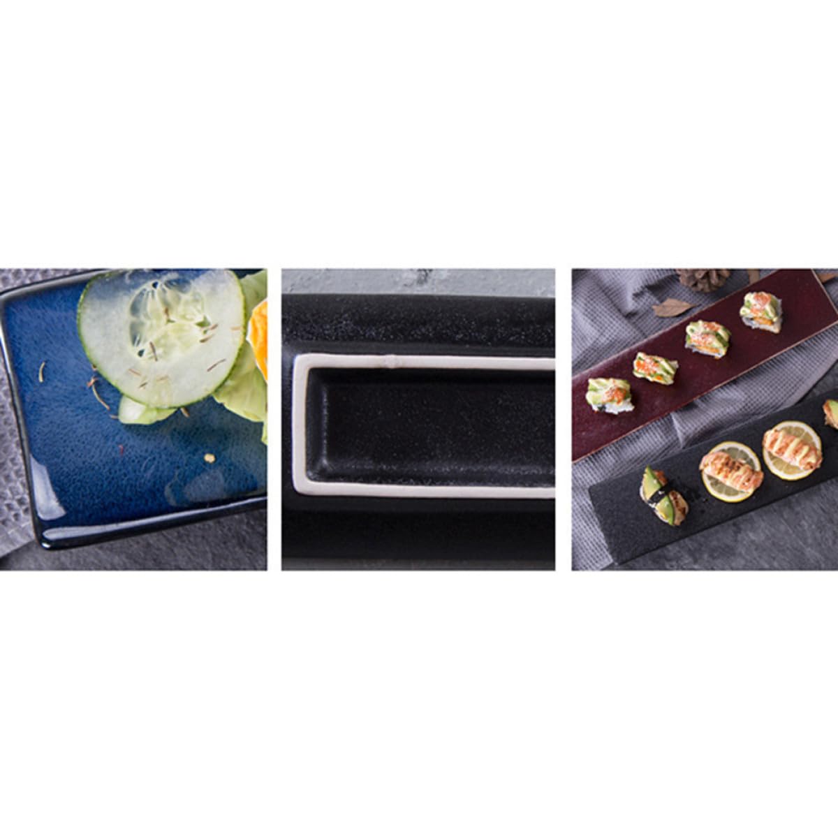 NUOBESTY Assiette à Sushis Style Japonerie, Plateau de Service en Céramique Bleue Rectangulaire Design Élégant et Fonctionnel pour Restaurant et Maison