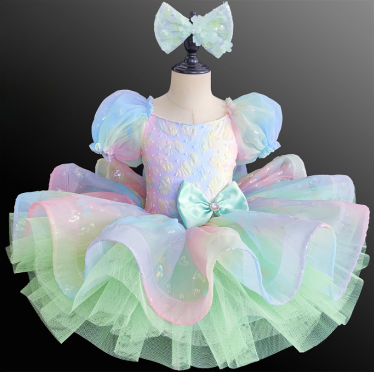 Ballerina-Kostüm für Mädchen, Tüll-Tutu, Ballett-Wettbewerbskleid | Tutu Kinderkostüm Kleiner Schwan mit Rüschenärmeln Spitze Stickerei und Pailletten