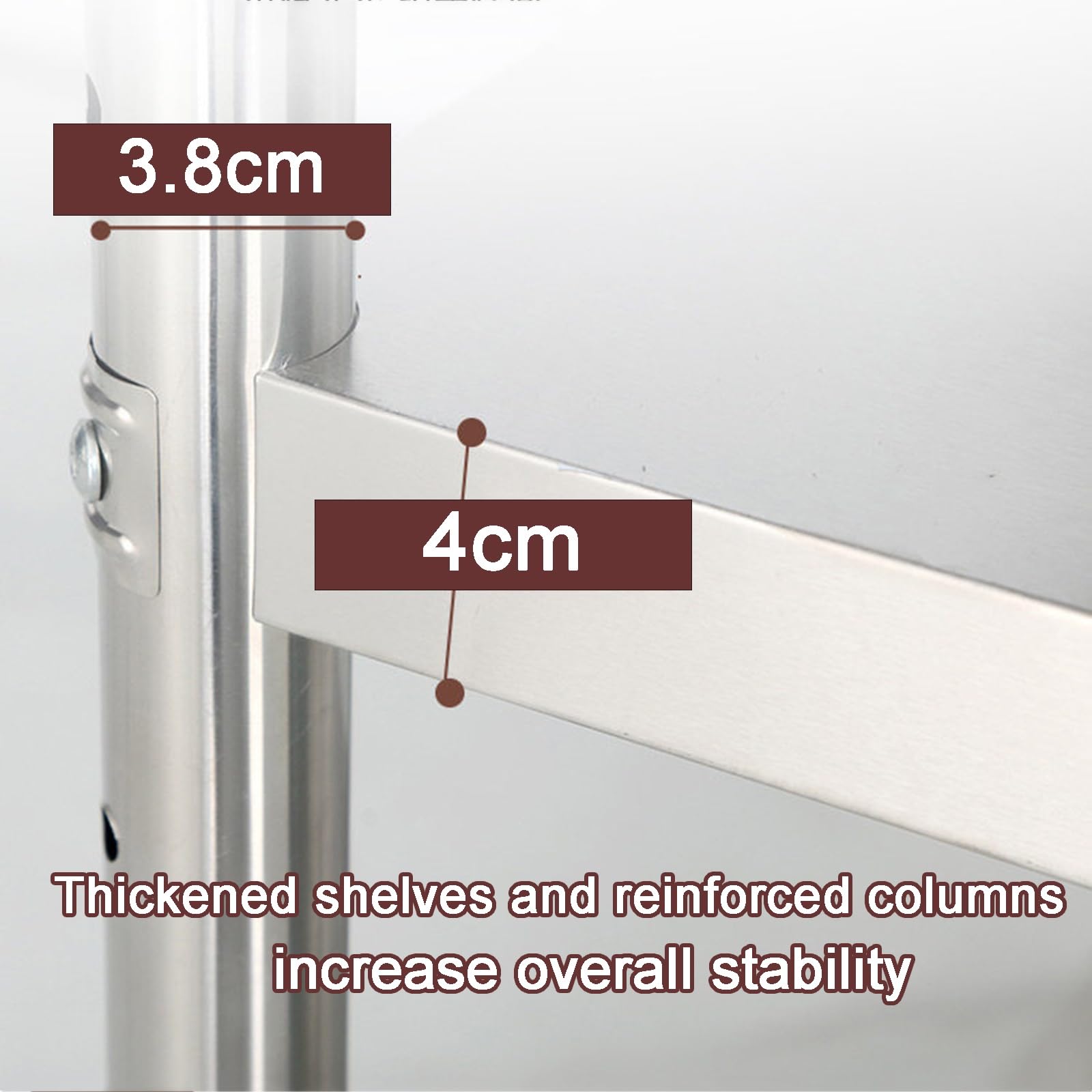 Banco da lavoro a 3 ripiani in acciaio inox con gambe regolabili e guardrail, struttura a traversa rinforzata, design con bordi ripiegati, per bagno e sala di lavoro