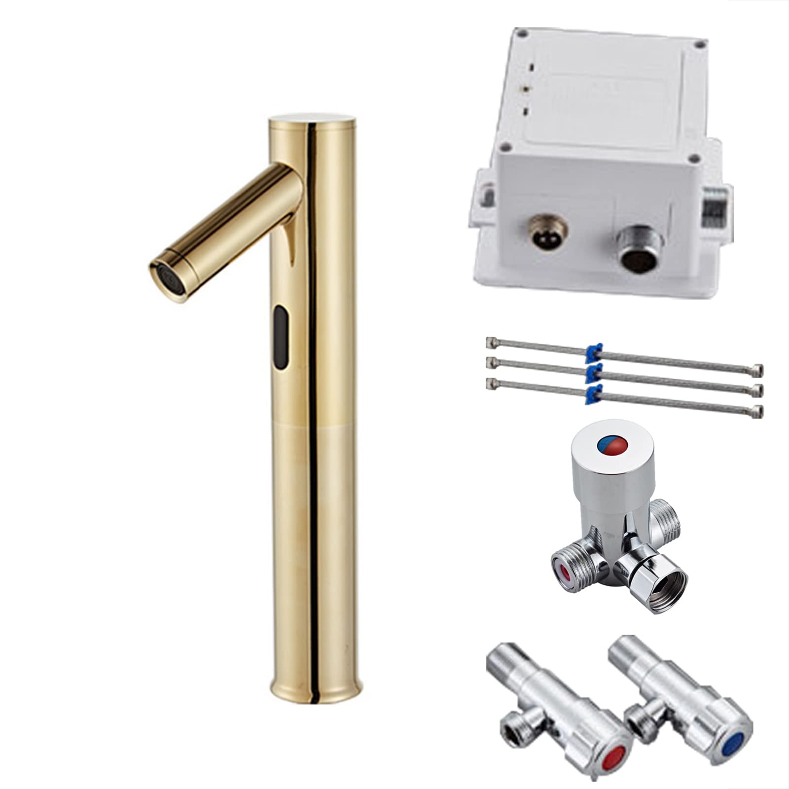 Touchless Rubinetti con Sensore Automatico Rubinetto con Sensore Automatico Miscelatore Lavabo Alto Per Bagno,Oro-A,Rubinetto Acqua Fredda e Calda
