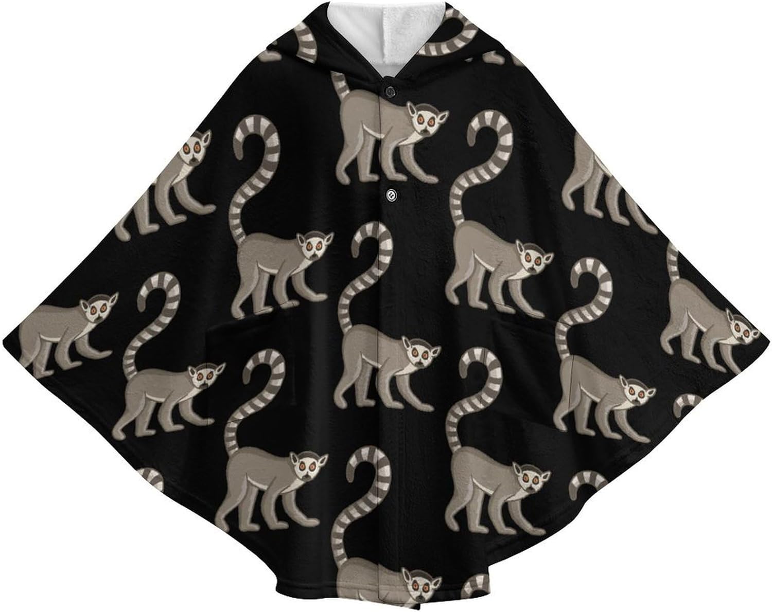 Ring-tailed Lemur Wearable Blanket with Hooded Flannel Blankets Cape with Pocket