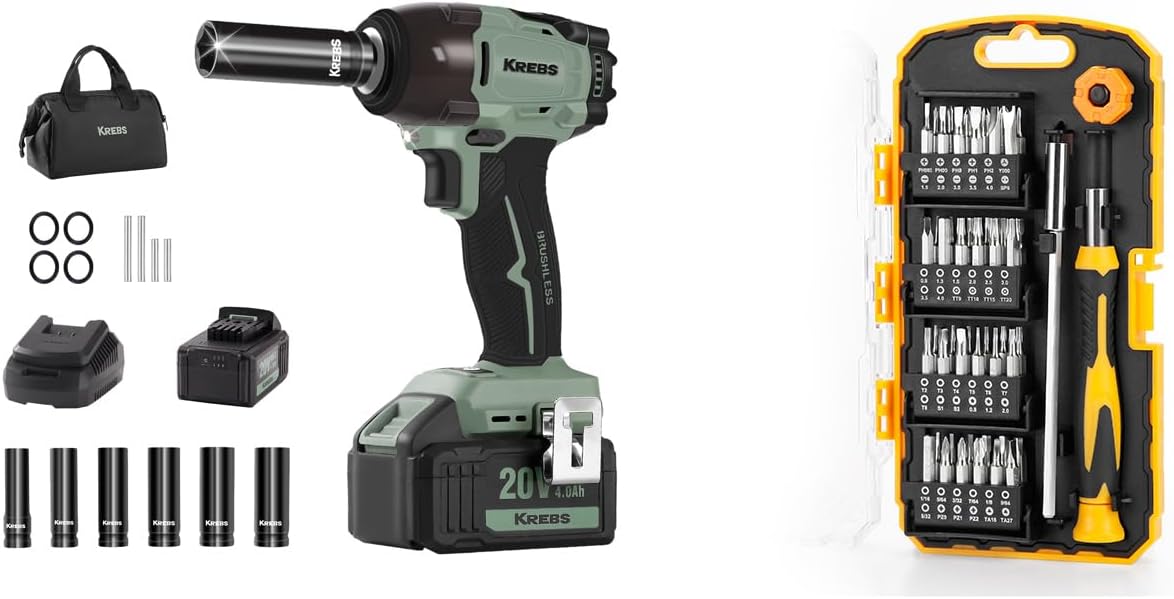 20V Cordless Impact Wrench High Torque Max 260Ft-lbs(350N.m) Portable Impact Driver 1/2 inch Brushless Includes 51-Piece Precision Screwdriver Kit, Variable Speed, Powerful & Versatile Tool Bundle