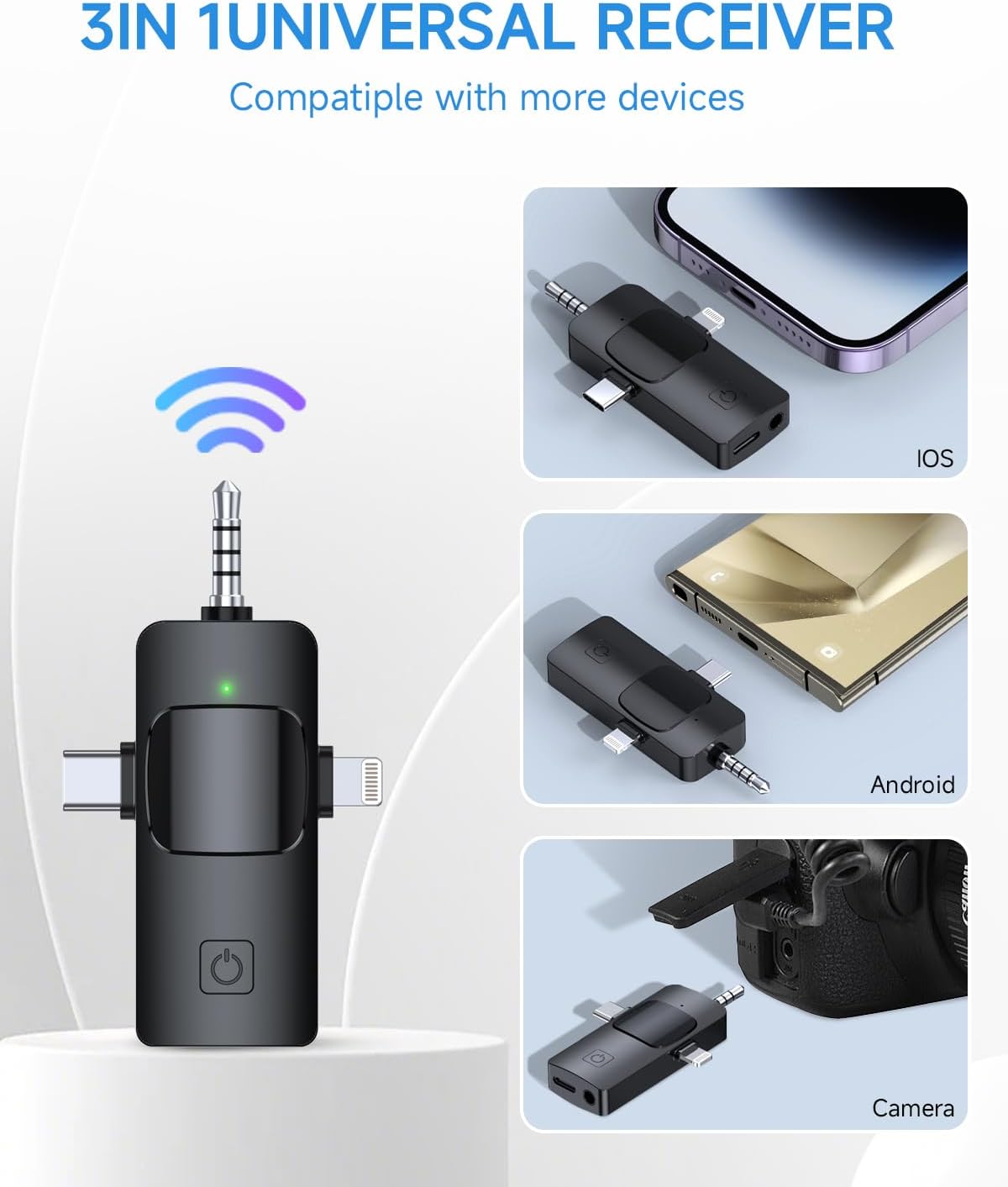 PQRQP Mini Microphone for iPhone - 3 in 1 Wireless Microphones for iOS/Android/Camera, Studio-Quality Audio, Plug & Play Clip Mic for Video Recording Podcast - Image 6