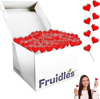 Fruidles Valentines Day Lollipops Mini Red Heart Shaped Strawberry Flavored Lollipop, Individually Wrapped, 5g Lollipops (1600 Lollipops)
