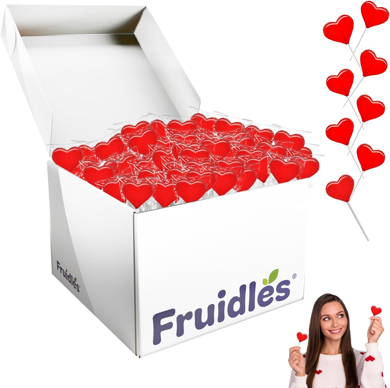 Fruidles Valentines Day Lollipops Mini Red Heart Shaped Strawberry Flavored Lollipop, Individually Wrapped, 5g Lollipops (800 Lollipops)