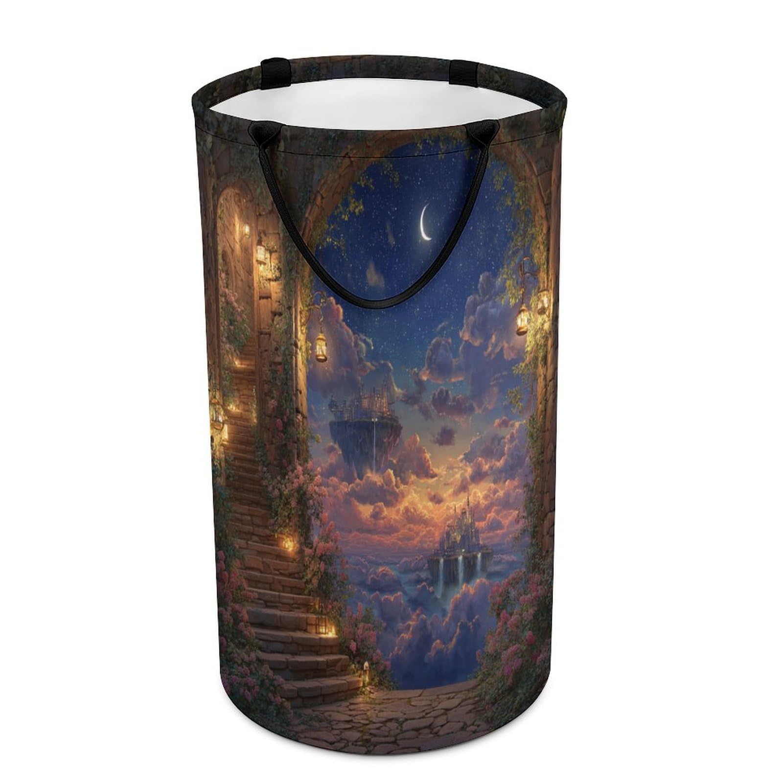 LUYYSKY Fantasy Romantic Flowers Arch Collapsible Dirty Clothes Basket, Abstract Watercolor Fairy Galaxy Enchanted Garden Castle Portable Clothes Storage Laundry Basket-40 CM Dia, 69 CM High