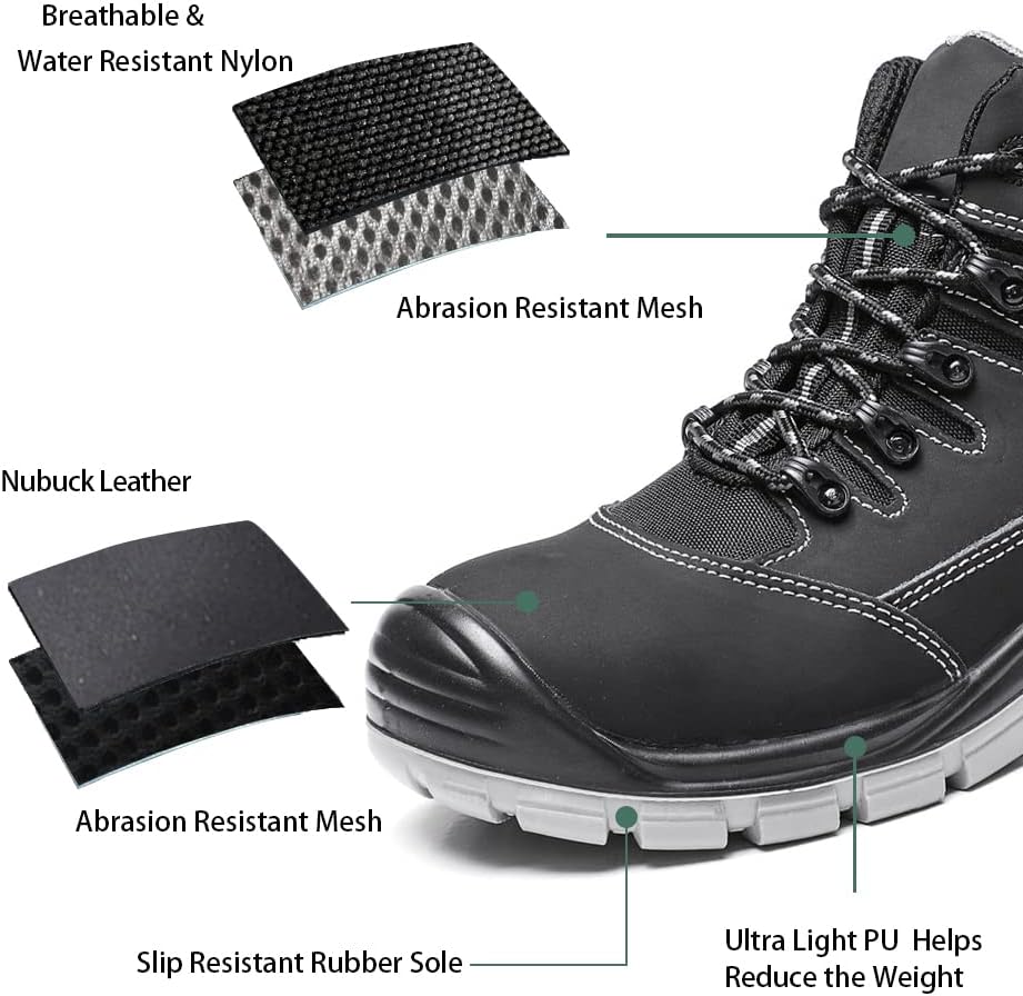 DRKA Men's Steel Toe Work Boots Water Resistant Safety Shoes - Image 6