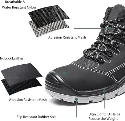 DRKA Men's Steel Toe Work Boots Water Resistant Safety Shoes