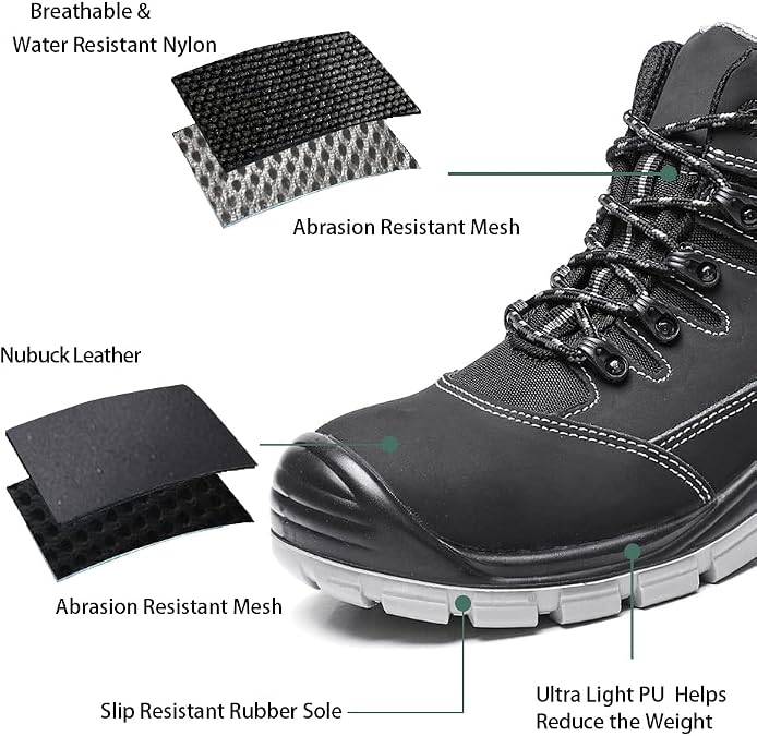 DRKA Men's Steel Toe Work Boots Water Resistant Safety Shoes