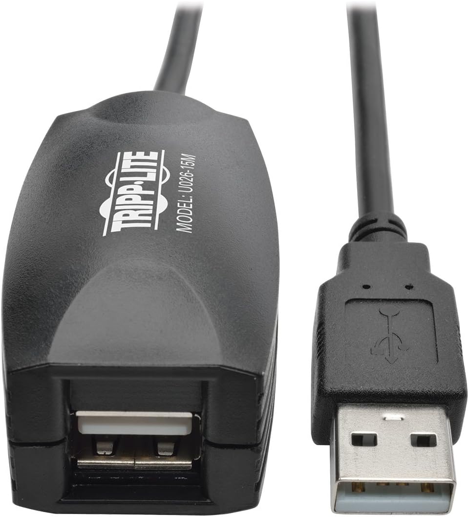 Free Shipping 🛒 Tripp Lite 15M USB 2.0 Hi-Speed Active Extension Repeater Cable USB-A M/F 49ft (U026-15M), Black