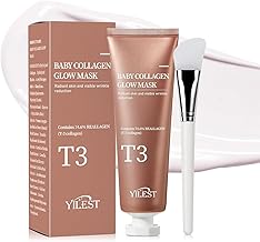 T 3 Collagen Overnight Wrapping Peel Off Facial Mask Pack With Brush 2.36 fl.oz - Elasticity & Hydration Care, Reduces Sagging & Dullness - Hydrolyzed Collagen For Glowing Skin - Korean Skin Care