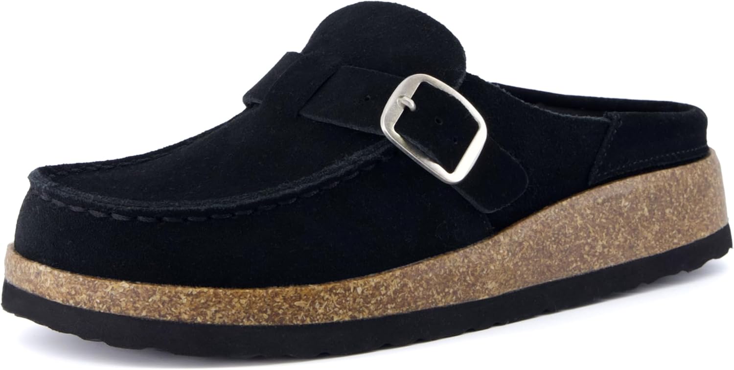 CUSHIONAIRE Hobby Genuine Leather Suede Mule Clogs for Women with Buckle Strap and Cork Footbed, Supportive All-Day Comfort in Womens Shoes - Image 9