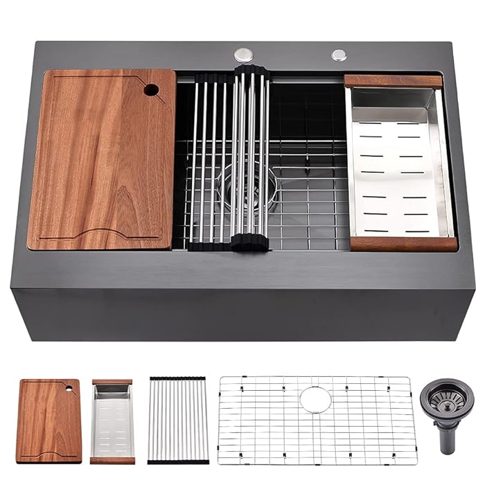 Buy 30 Inch Drop In Farmhouse Kitchen Sink Matte Black-SOMRXO 30 Inch