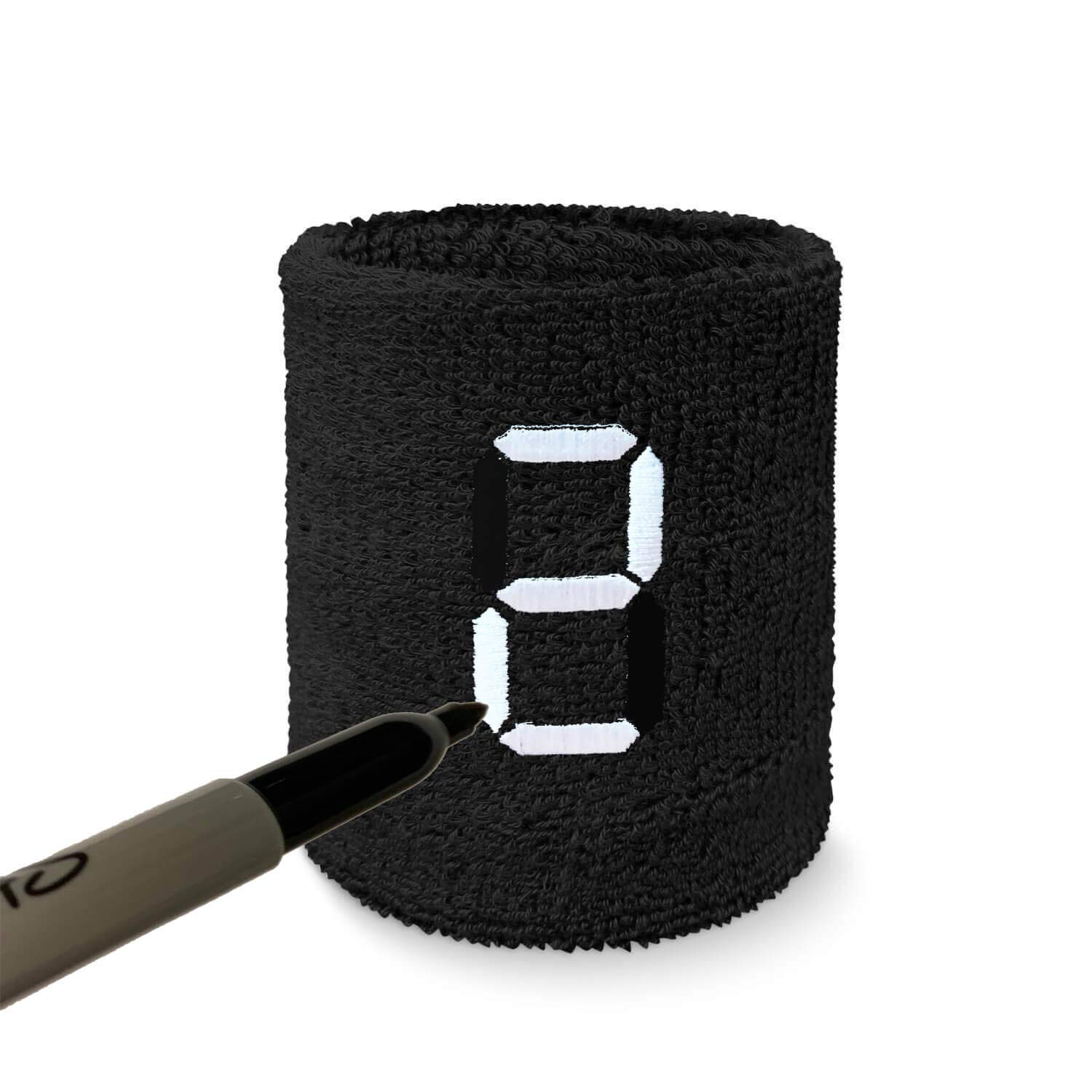 Couver Customizable Wristband Sweat Band White Number for All Sports All Purpose - Black/White Single