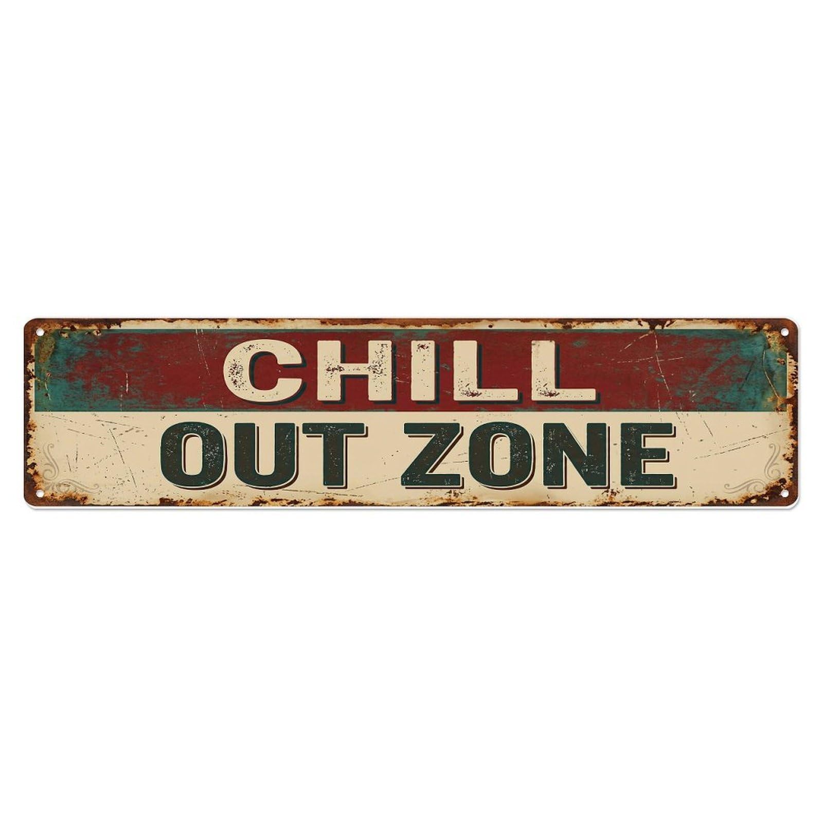 Chill Out Zone Vintage Metal Sign Man Cave Bar Metal Tin Skinny Sign Plaque Wall Decor for Cafe, Club Bar, Office, Home Garden Metal Poster 4x16Inch