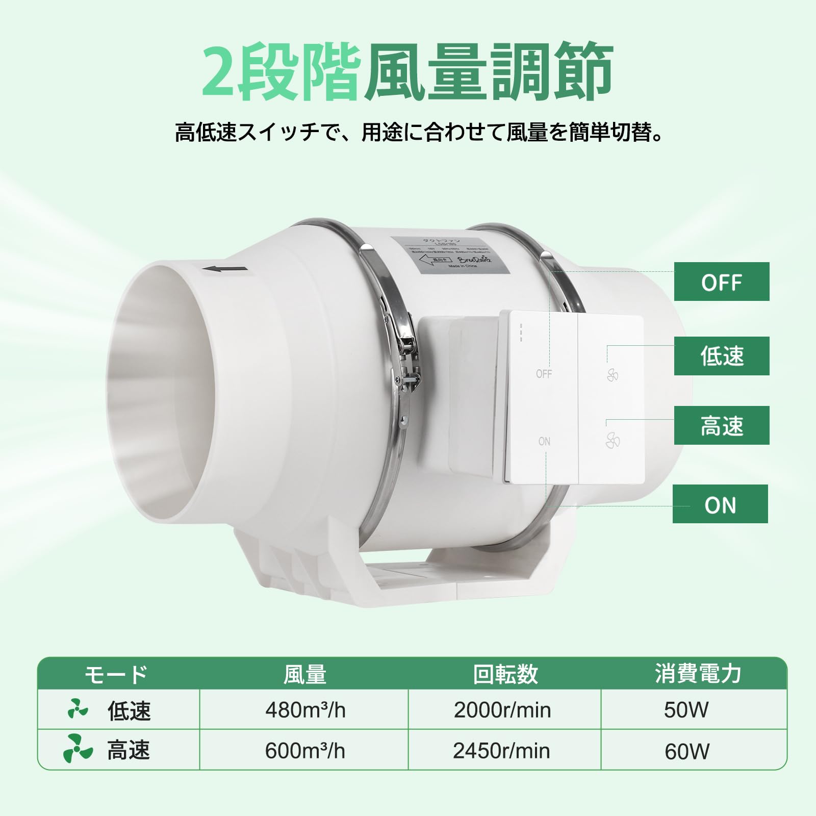 Amazon.co.jp: BreeRainz ダクトファン 150mm 高低速2段階切替 純銅