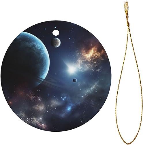 Miniatura 2 de Adorno de Navidad redondo colgante de Navidad, luna, estrellas y planetas, árbol de Navidad, cerámica, adorno colgante de cerámica personalizado
