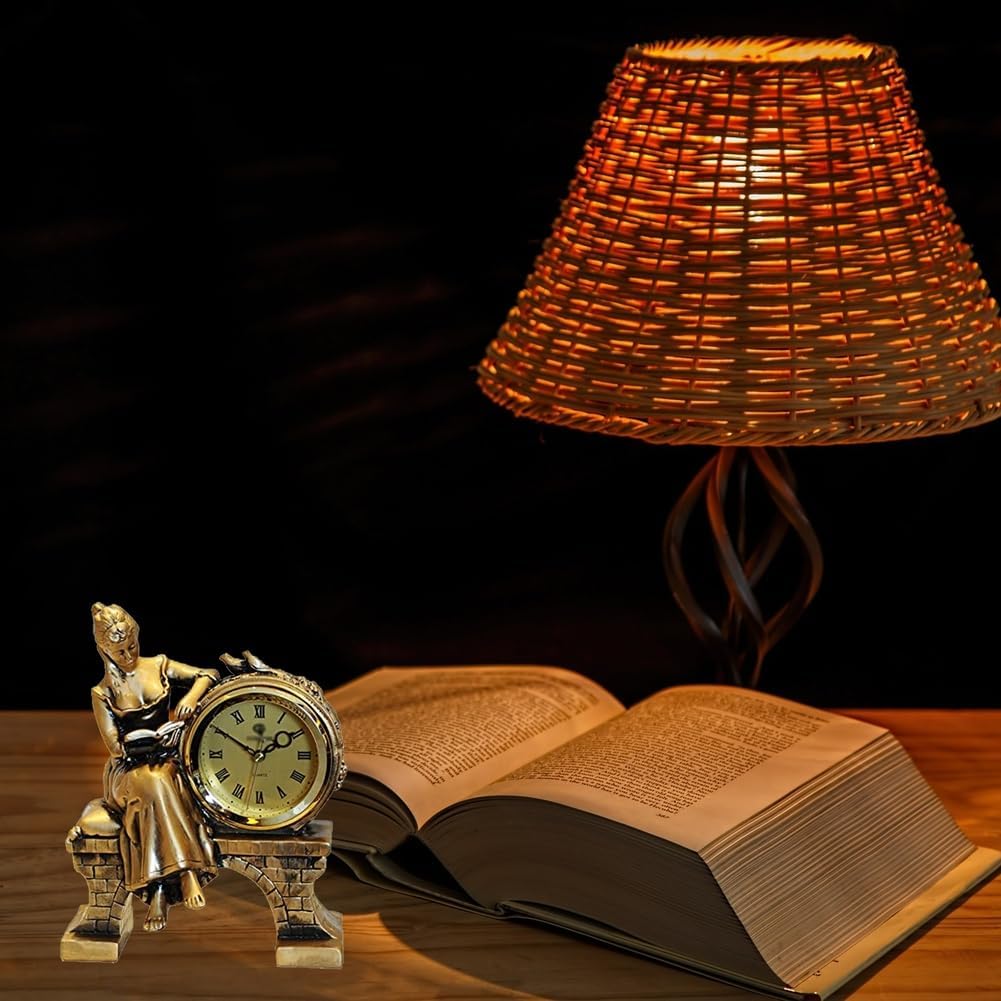 Grandfather Clock-Style Bronze Mantel Clock – Quiet Non-Ticking Resin Timepiece, Antique Vintage Golden Decoration for Living Room, Office or Bedroom,Metallic