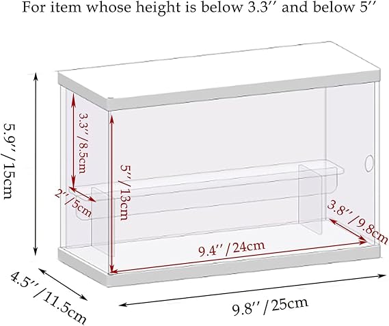 2 Tier Clear Acrylic Display Case Stand for Funko pop, 2 Layer Storage Cabinet Shelf Showcase Dustproof for Mini Toys Figures Stone Collectibles Assemble Organizer, White 9.8x4.5x5.9inch