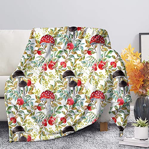 HUGS IDEA Decke für Bett mit Pilz Wald Pflanzen Blatt Chunky Fleece Fuzzy Decke für Winter Herbst Lustige Überwürfe Home Office Sofa Couch Nickerchen Schal