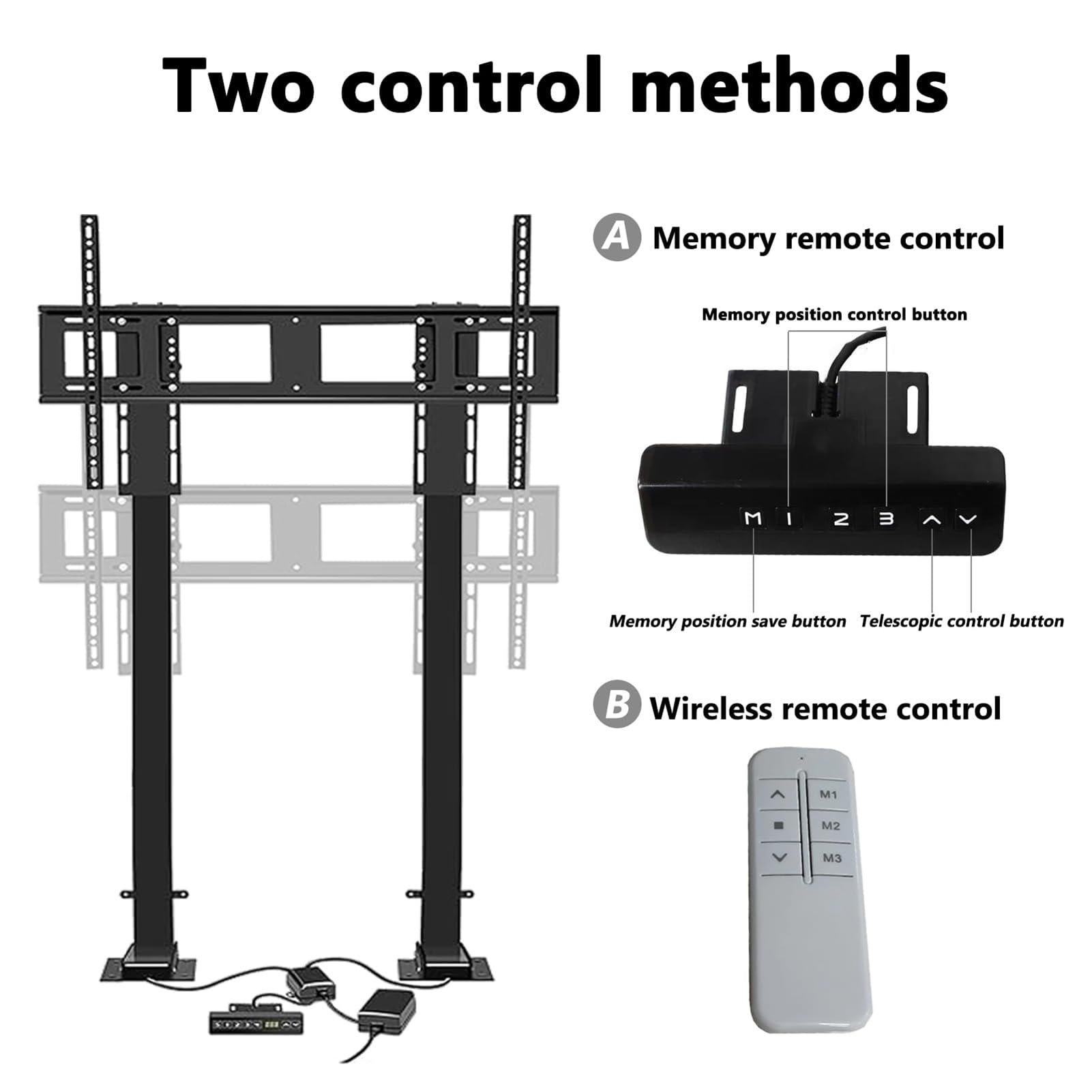 Soporte Motorizado para Televisores De Pantalla Grande De 65 A 100 Pulgadas, Elevador Eléctrico Telescópico para TV con Mando A Distancia Inalámbrico Y Función De Memoria, Altura Ajustable