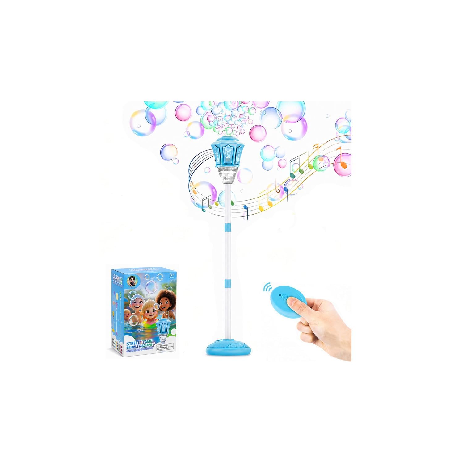 Standing Bubble Machine with Lights and Music Rechargeable Bubble Maker, Automatic Bubble Maker with Remote Control 47 Inch Adjustable Outdoor Bubble Machine for Kids Garden Birthday Wedding Party