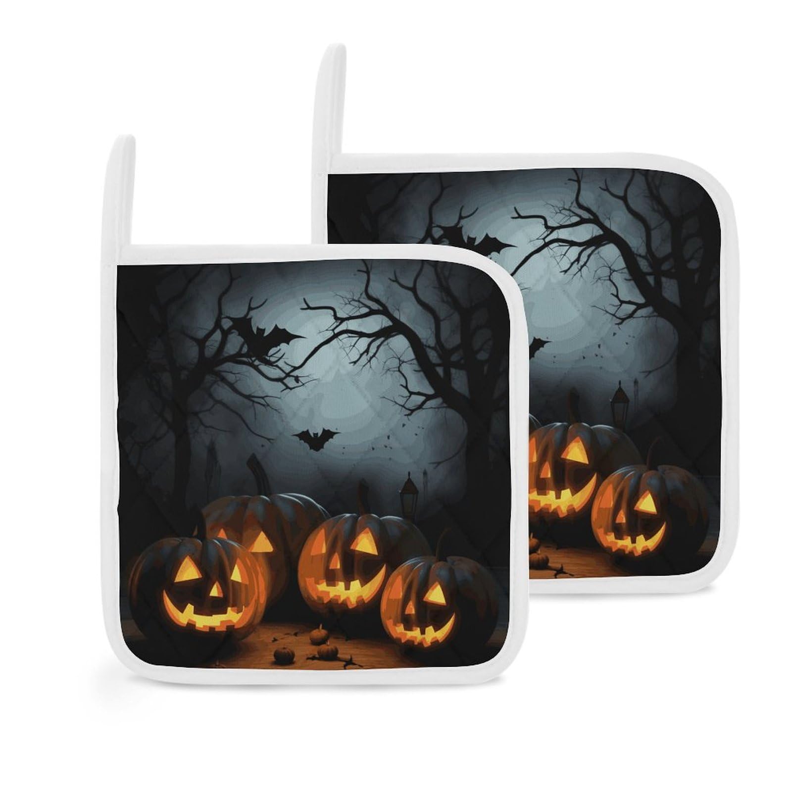 Btcowzrv Style Halloween With Pumpkins 2 Pack Pot Holders For Kitchen, Heat Resistant Potholder Set With Hanging Loops, Hot Pads For Oven Baking Cooking