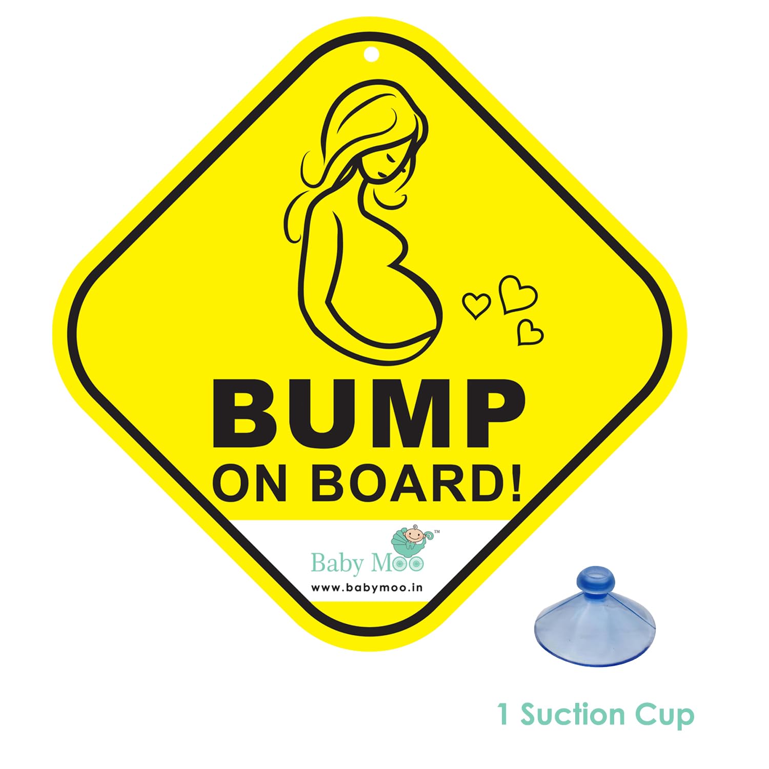 BabyMoo Mama On Board Pregnancy Safety Sign for Car with Vacuum Suction Cup Clip Yellow -Weatherproof Car Decal-Adorable Design for Maximum Attention-Enhance Road Visibility-Easy to Apply and Residue - Image 4 thumbnail