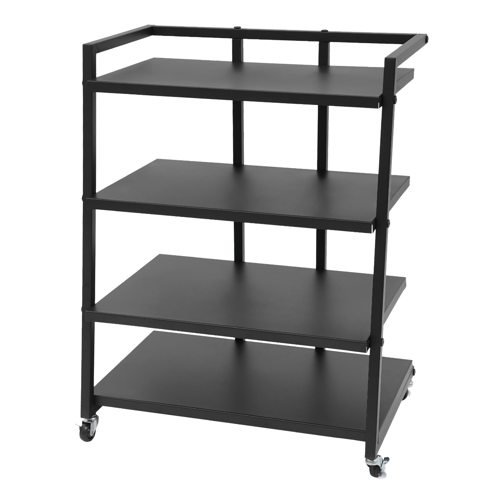 HiFi Rack mit Rädern 4-stufiger Medienständer Eisen Audio-Rack für Plattenspieler und Mediengeräte Ablage Schwarz 60x52x85 cm Jede Etage trägt 50 lbs