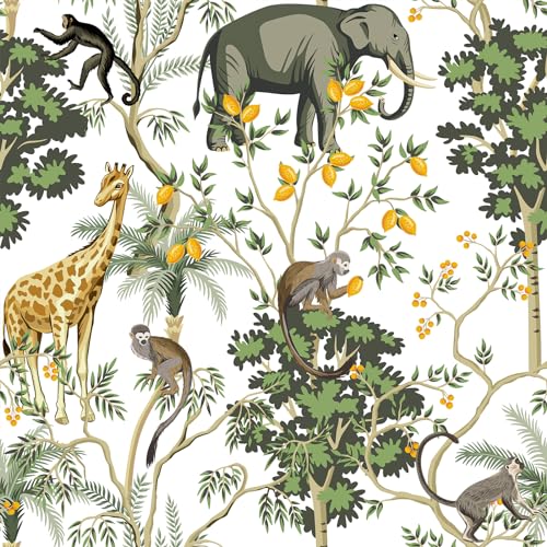 VEELIKE Papier Peint Jungle Exotique Papier Peint Animaux Papiers Peints Autocollant Motif Tropical...