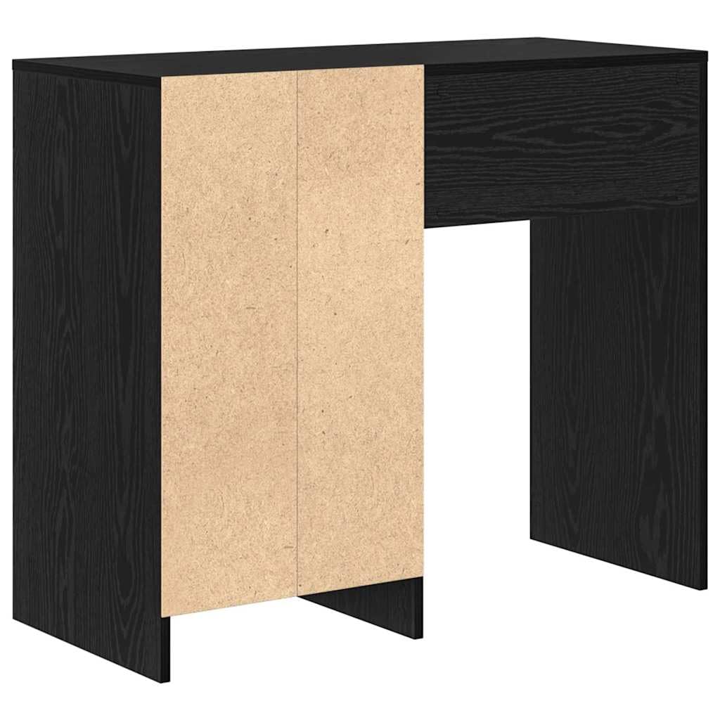 Scrivania con scaffale, colore nero, effetto rovere, 90 x 37,5 x 75 cm, moderna scrivania per computer per ufficio, robusto materiale in legno con spazio di archiviazione