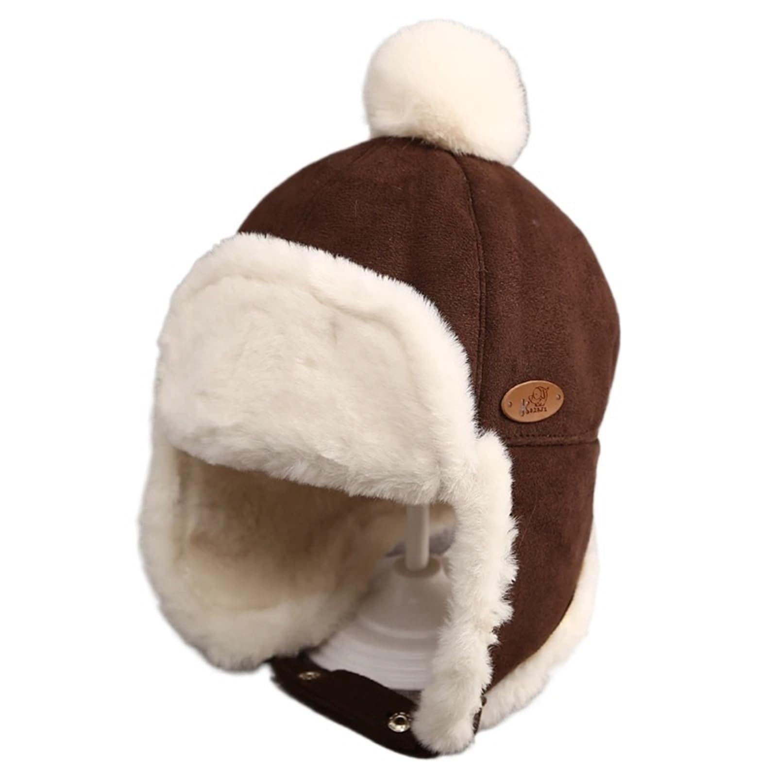 Baby Winter Ear Flap Cap, Warm Plush Cotton Outdoor Lei Feng Hat, Unisex Beanie for Boys & Girls 1-3 Years(DC)