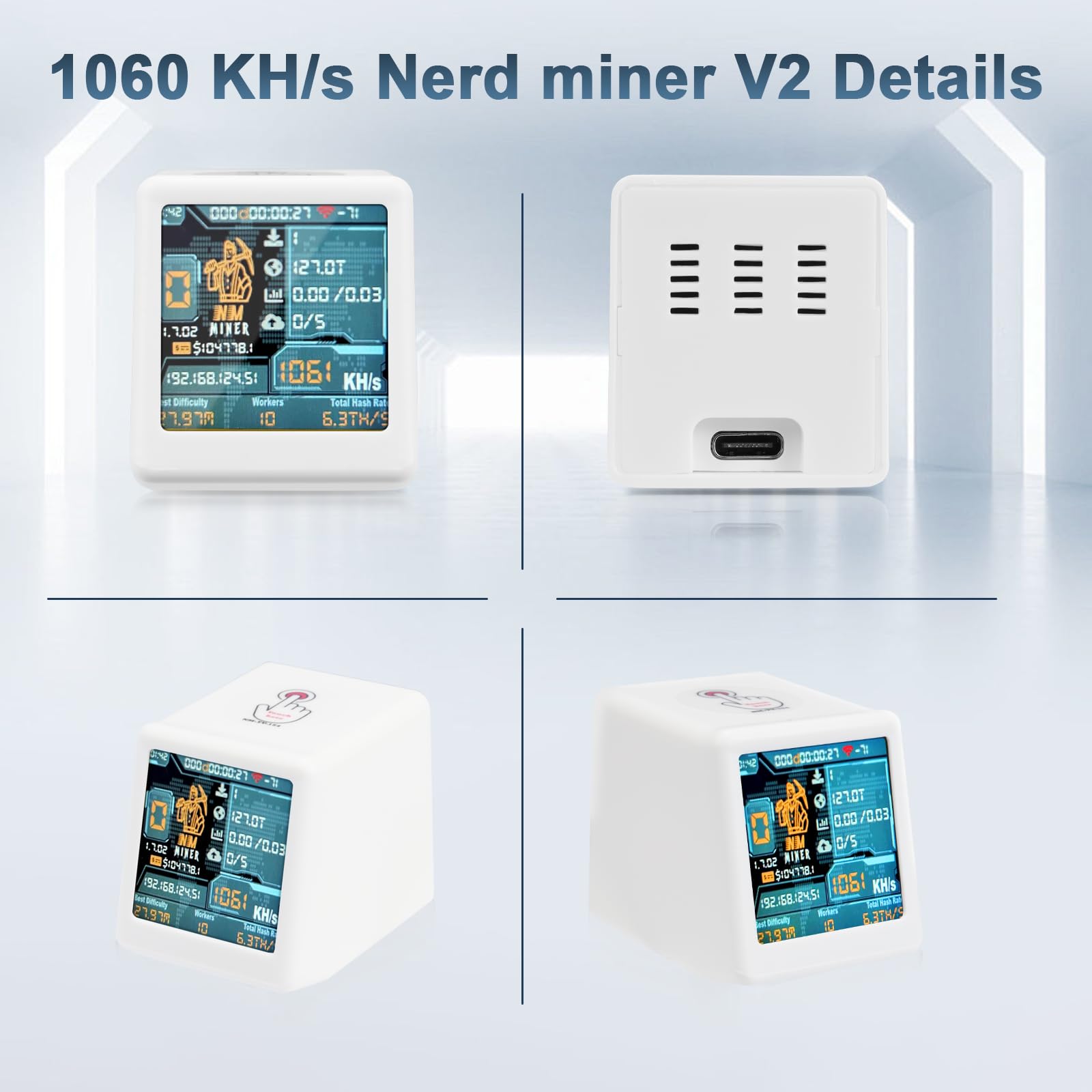 Binghe V2 Bitcoin Miner,1060 KH/s Miner V2 Intelligentes Display mit ESP32 und Tischuhr Bitcoin Miner BTC Solo Lottery Miner Bitcoin Crypto Lottery Miner Kompatibel mit Miner v2(Weiß)