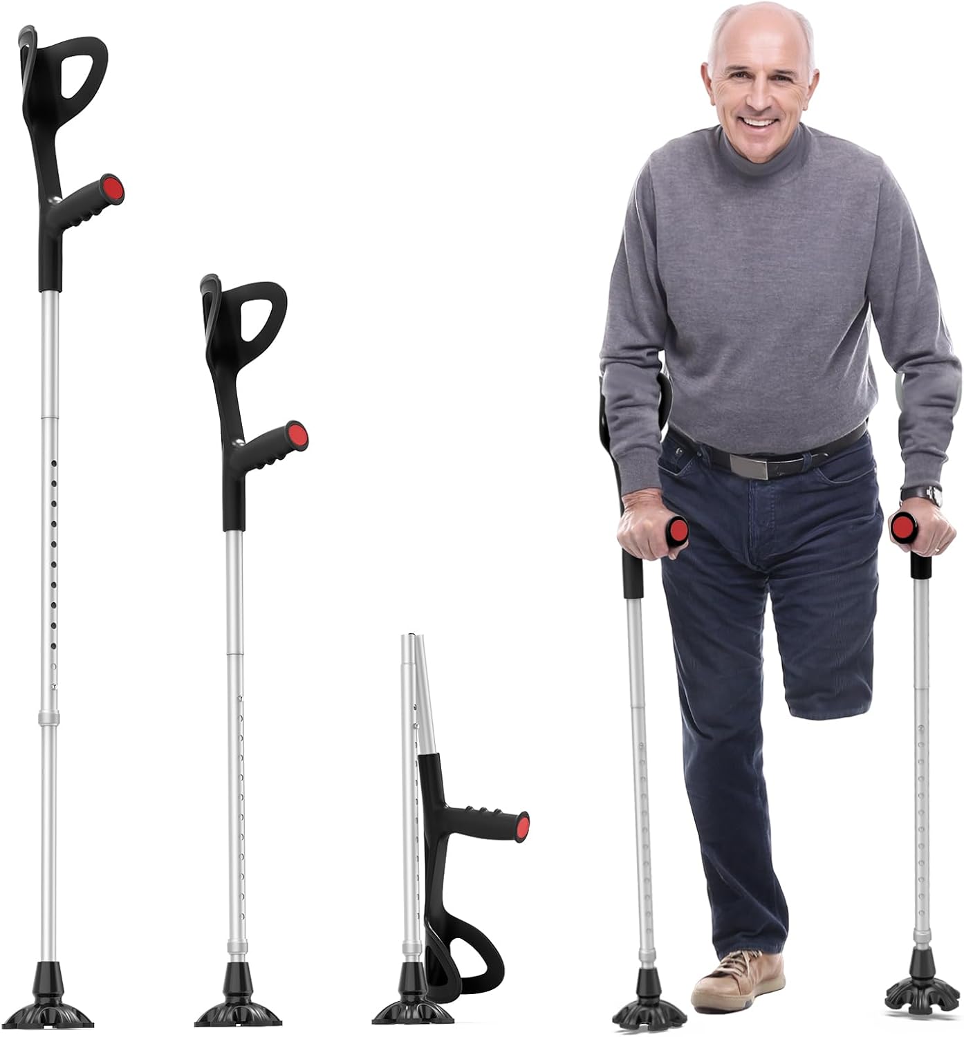 Ergonomic Forearm Crutches for Adults – Adjustable Folding Arm Crutch Pair, Lightweight Heavy Duty Walking Aid with Non-Slip Tips, Portable Travel-Friendly Design (Supports 300 lbs, Black)