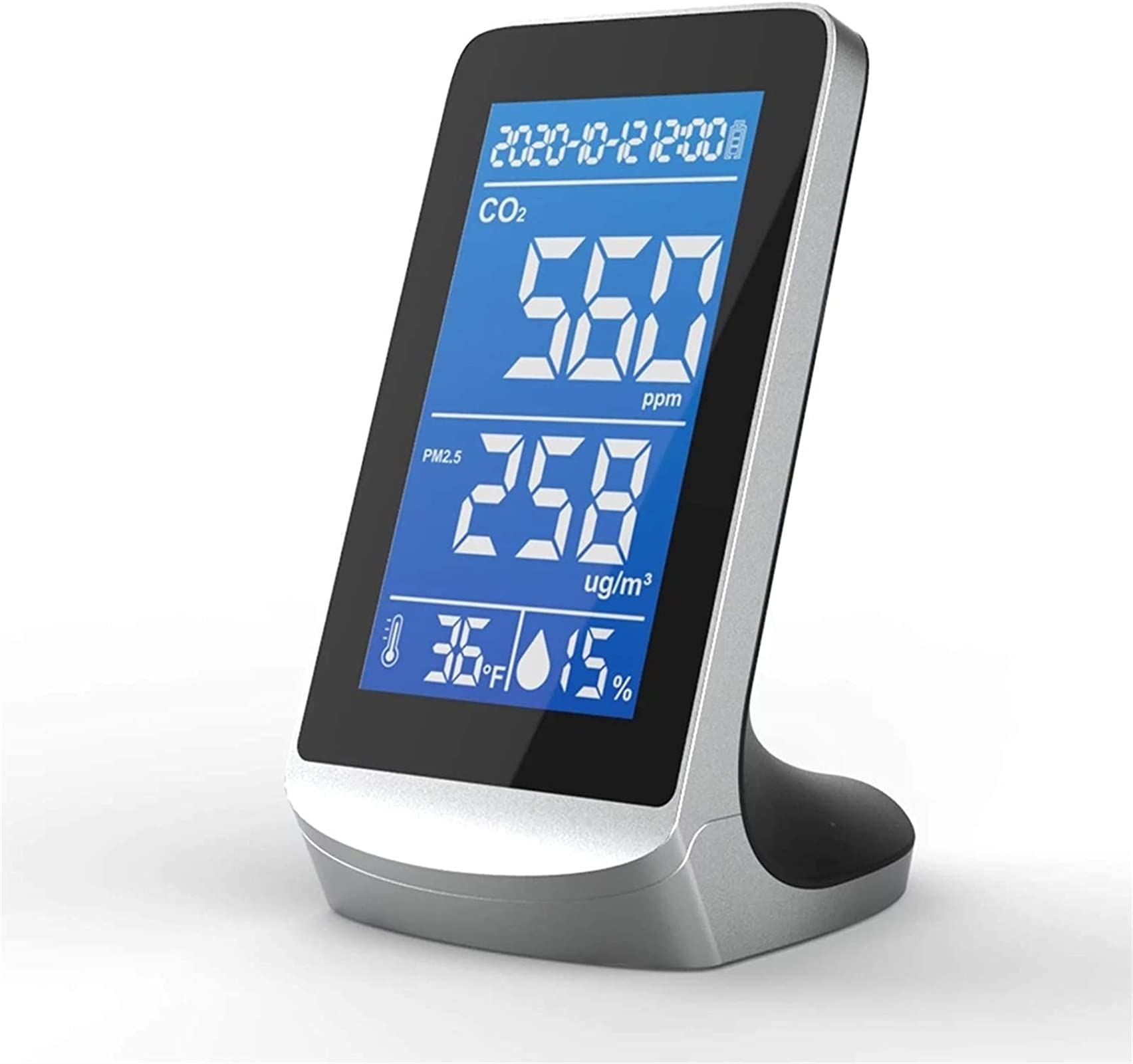 Detector de dióxido de carbono Probador de medidor de CO2 Detector de PM2.5 Termómetro e higrómetro Analizador de calidad del aire para cocina interior Coche duradero (Color, tamaño: talla única)