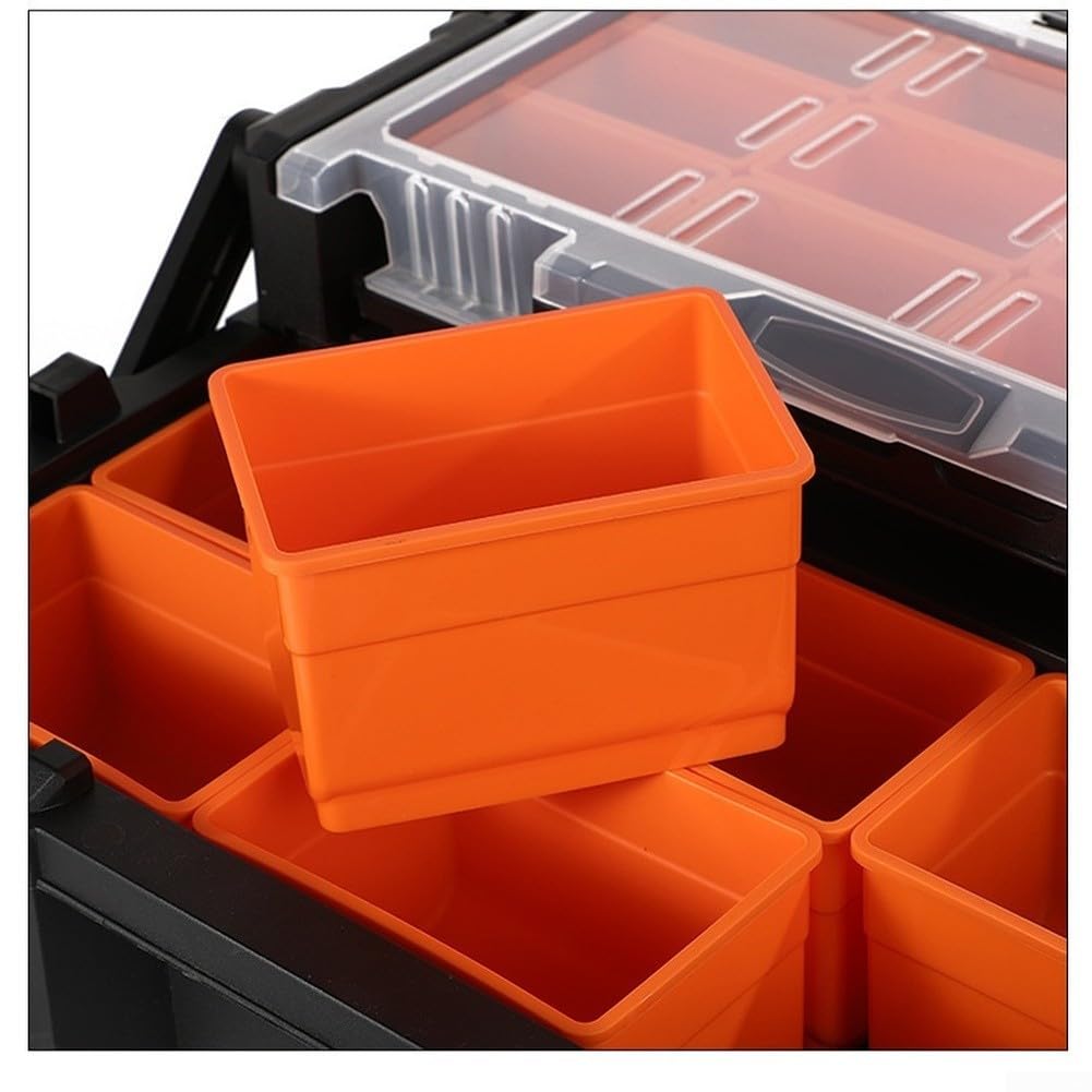 Organizer per attrezzi resistente con robusta impugnatura in alluminio e chiusura magnetica sicura, spaziosa custodia in plastica PP con divisori, 46 x 24 x 14,5 cm
