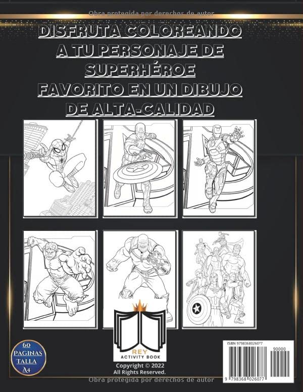 Miniatura 2 de Colorear SuperHeroes Superhéroe Libro de Colorear para Adultos y Niños +50 Dibujos de Personajes de Super-Héroes para Pintar en 60 Páginas.